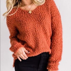 NWOT Textured burnt orange red boutique sweater | M | Lucy Avenue Boutique